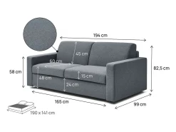Sofá cama convertible express "Diana" de tela - Cama de 140 cm - 3 plazas - Gris