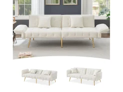 Sofá cama de 2 plazas - 178 x 82 x 70 cm - con respaldo y reposabrazos regulables - terciopelo - blanco