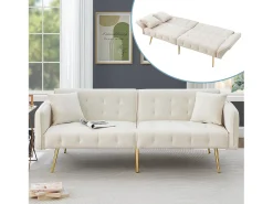 Sofá cama de 2 plazas - 178 x 82 x 70 cm - con respaldo y reposabrazos regulables - terciopelo - blanco