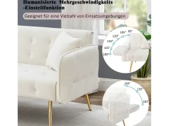 Sofá cama de 2 plazas - 178 x 82 x 70 cm - con respaldo y reposabrazos regulables - terciopelo - blanco