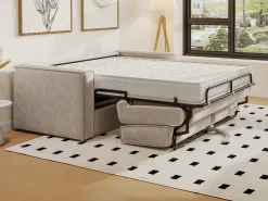 Sofá cama de 3 plazas con apertura italiana de pana beige LORETO