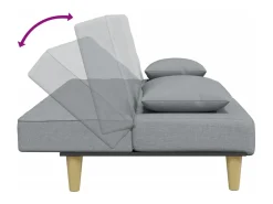 Sofá cama de 2 plazas con almohadas y taburete tela gris claro