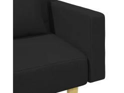 Sofá cama de 2 plazas con almohadas y reposapiés en tela negra