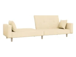 Sofá cama de 2 plazas con dos almohadas tela color crema