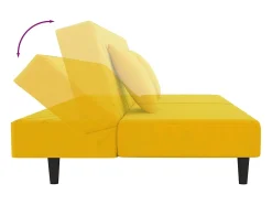 Sofá cama de 2 plazas con dos almohadas terciopelo amarillo
