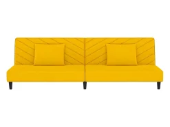 Sofá cama de 2 plazas con dos almohadas terciopelo amarillo