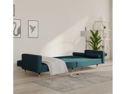 Sofá cama de 2 plazas con dos almohadas terciopelo azul