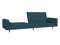Sofá cama de 2 plazas con dos almohadas terciopelo azul
