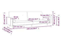 Sofá cama de 2 plazas con dos almohadas terciopelo azul