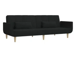 Sofá cama de 2 plazas con dos almohadas tela negro