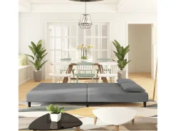 Sofá cama de 2 plazas con dos almohadas terciopelo gris claro