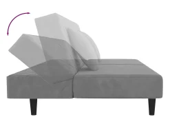 Sofá cama de 2 plazas con dos almohadas terciopelo gris claro