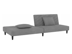 Sofá cama de 2 plazas con dos almohadas terciopelo gris claro