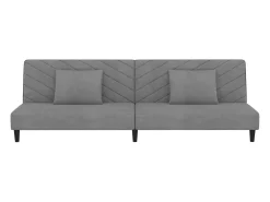 Sofá cama de 2 plazas con dos almohadas terciopelo gris claro