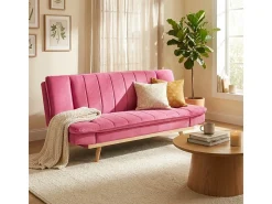 Sofá cama de 2 plazas con respaldo reclinable de tela de terciopelo Skata - Rosa