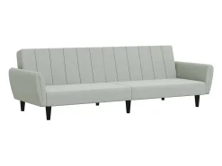 Sofá cama de 2 plazas con taburete terciopelo gris claro