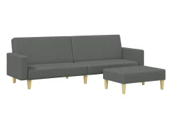 Sofá cama de 2 plazas con taburete tela gris oscuro