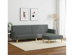 Sofá cama de 2 plazas con taburete tela gris oscuro