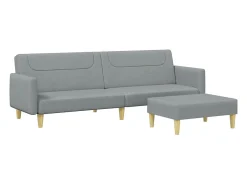Sofá cama de 2 plazas con taburete tela gris claro