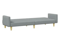 Sofá cama de 2 plazas con taburete tela gris claro