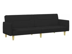 Sofá cama de 2 plazas con taburete tela negro