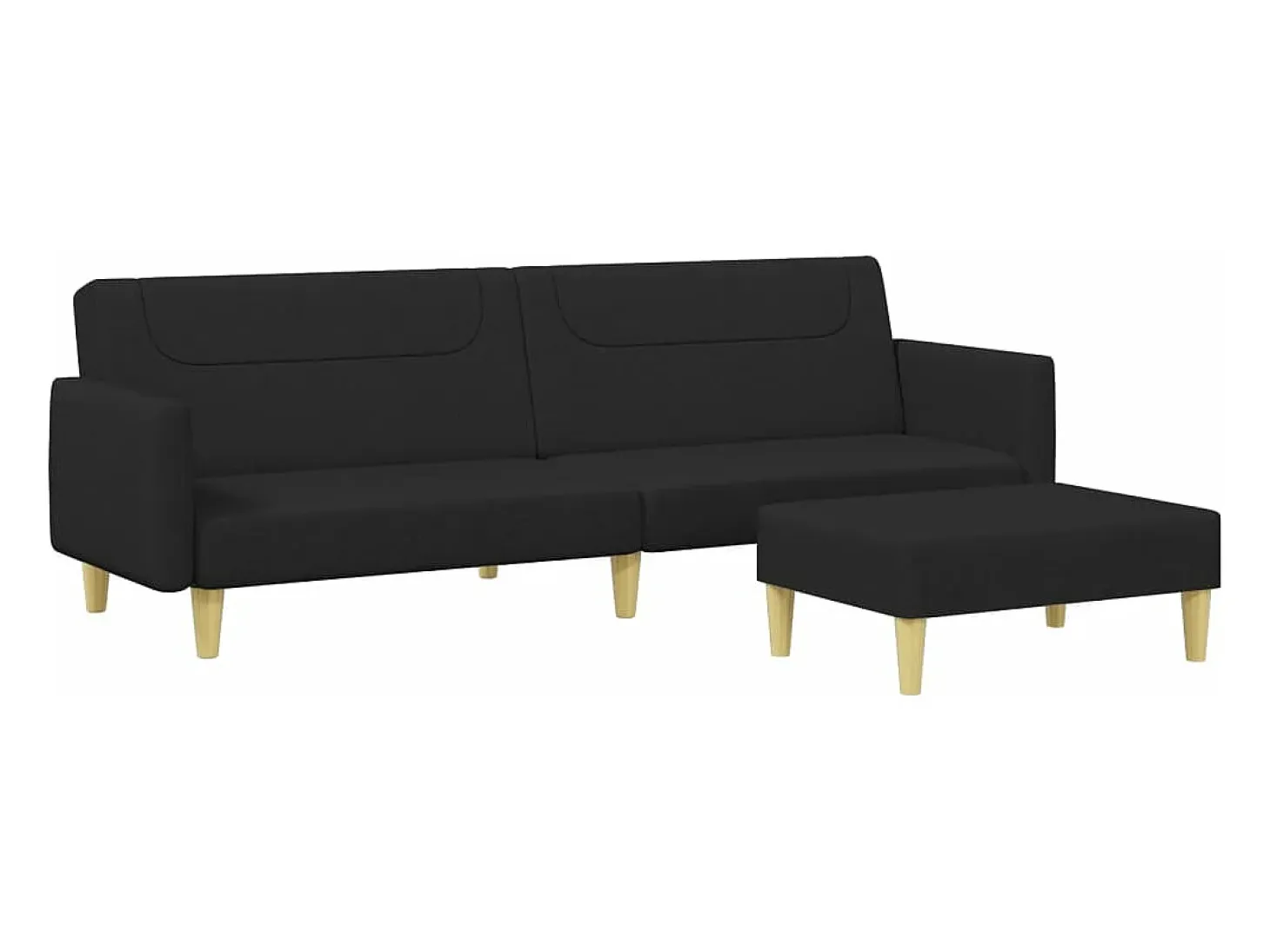 Sofá cama de 2 plazas con taburete tela negro