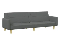 Sofá cama de 2 plazas con taburete tela gris oscuro