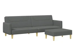 Sofá cama de 2 plazas con taburete tela gris oscuro