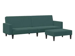 Sofá cama de 2 plazas con taburete terciopelo verde oscuro