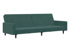 Sofá cama de 2 plazas con taburete terciopelo verde oscuro