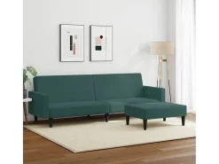 Sofá cama de 2 plazas con taburete terciopelo verde oscuro