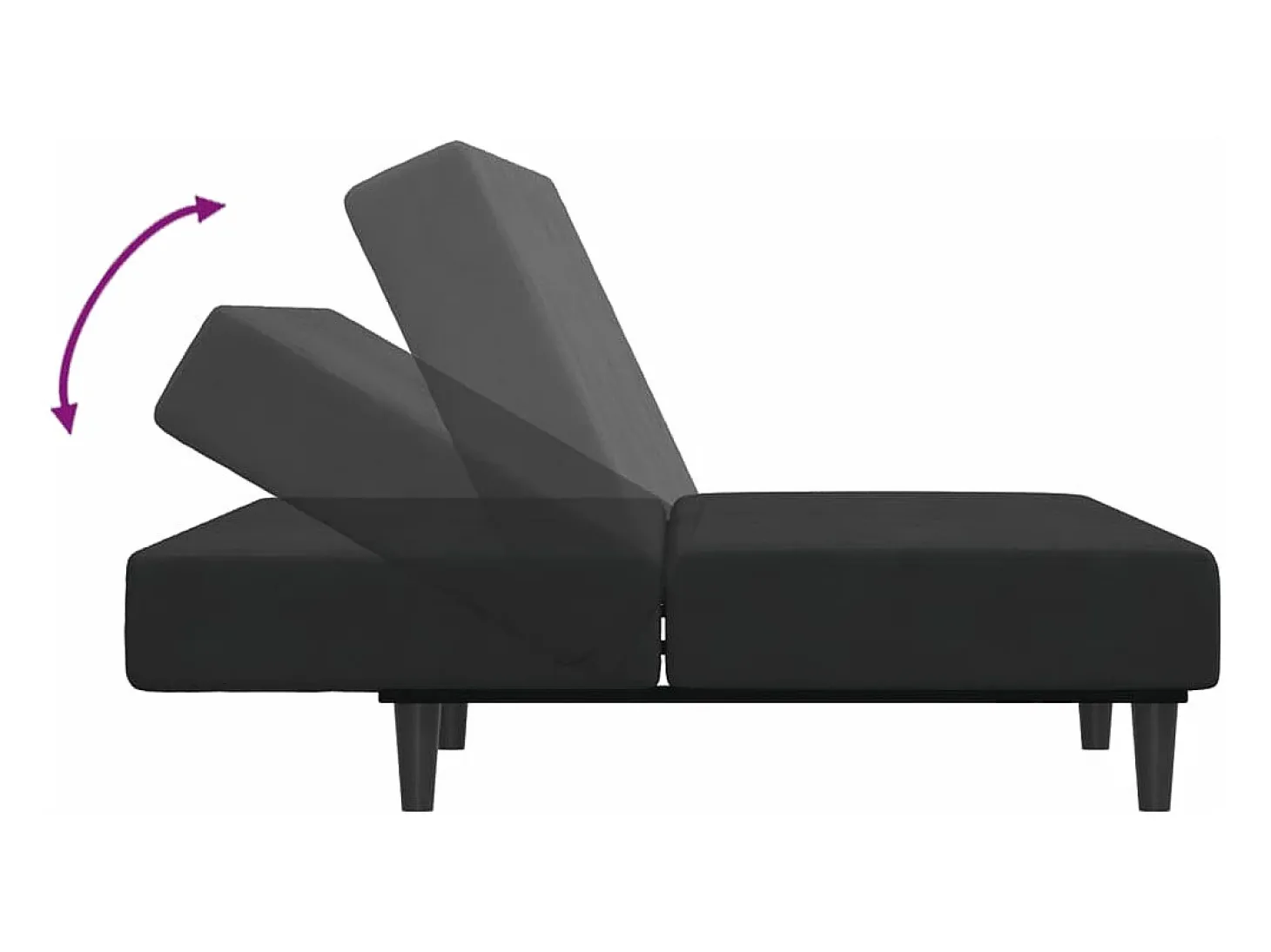 Sofá cama de 2 plazas con taburete terciopelo negro