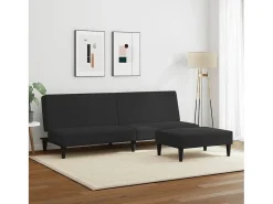 Sofá cama de 2 plazas con taburete terciopelo negro