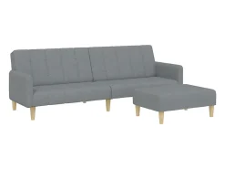 Sofá cama de 2 plazas con taburete tela gris claro