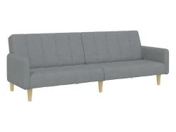 Sofá cama de 2 plazas con taburete tela gris claro