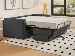 Sofá cama de 3 plazas de apertura rápida de pana beige LORETO