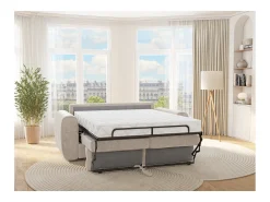 Sofá cama de 4 plazas de apertura rápida de tela beige. Cama de 160 cm - Colchón de 22 cm BOLIPO