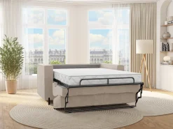 Sofá cama de 3 plazas de apertura rápida de tela texturizada beige colchón de 14 cm ELORYA
