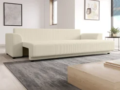 Sofá cama de 3 plazas de pana beige NESSARO