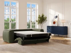Sofá cama de 3 plazas de tela verde POGNIA