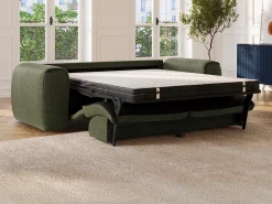 Sofá cama de 3 plazas de tela verde POGNIA