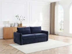 Sofá cama de 3 plazas exprés en tela texturizada azul - Cama 145 cm MALOGU