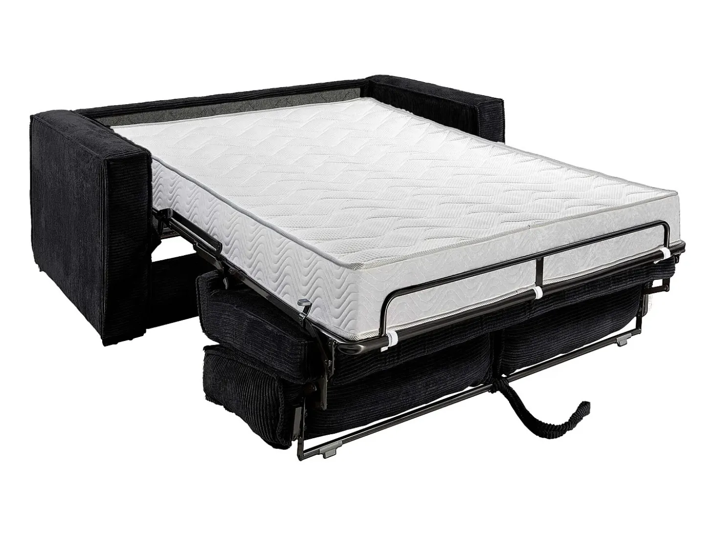 Sofá cama de 4 plazas exprés de pana negro lamas anchas - 18 cm - LORETO
