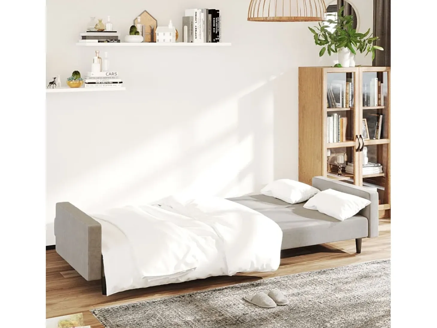 Sofá cama de 2 plazas terciopelo gris claro