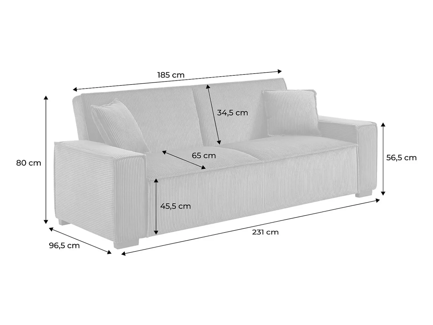 Sofá cama de pana de 3 plazas crema