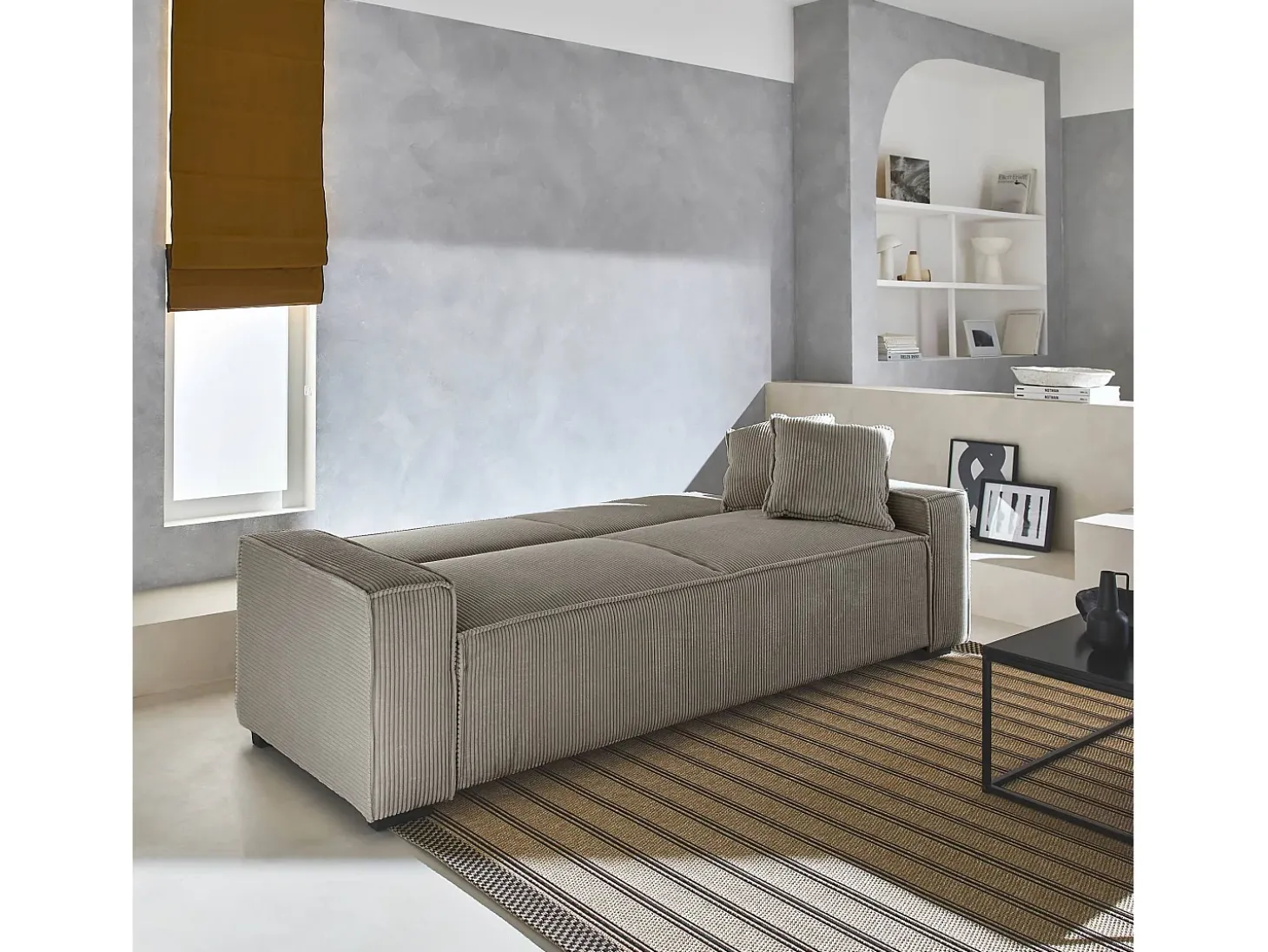 Sofá cama de pana de 3 plazas beige