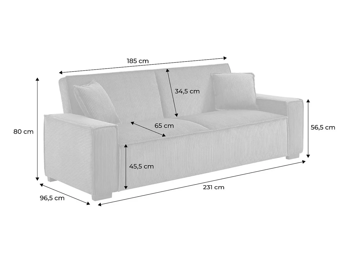 Sofá cama de pana de 3 plazas beige