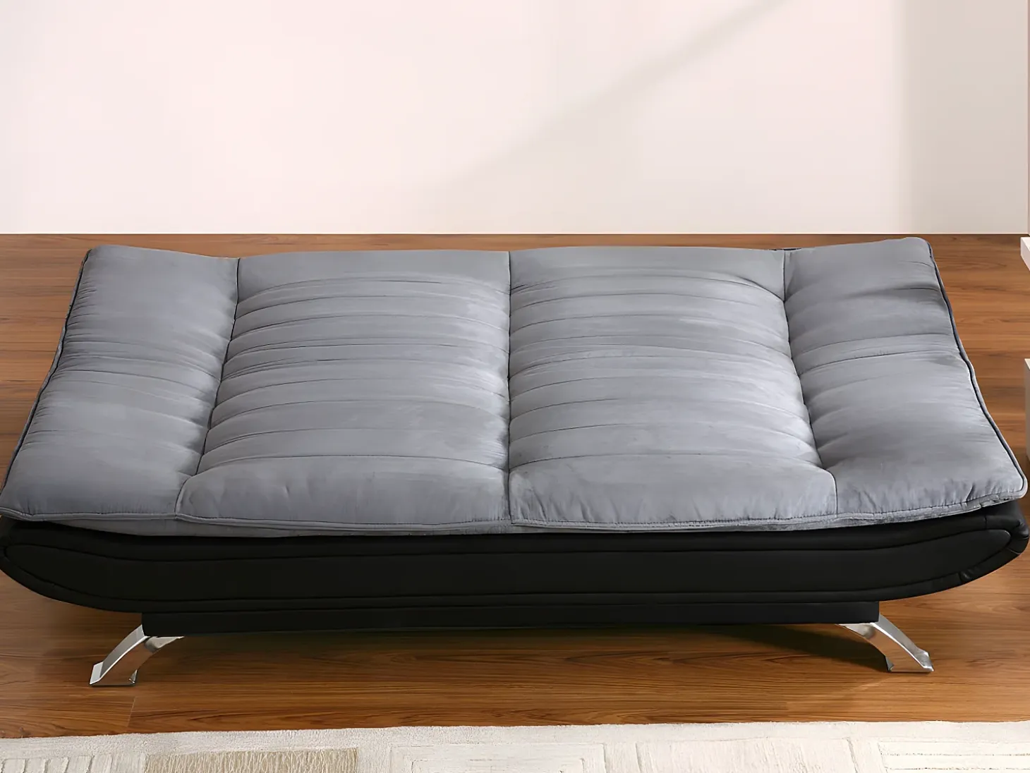 Sofá cama de tela y piel sintética en gris/negro DEMIDO II