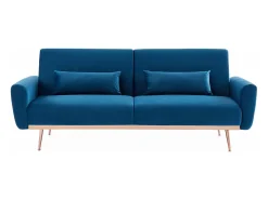 Sofá cama de terciopelo de 2 a 3 plazas azul