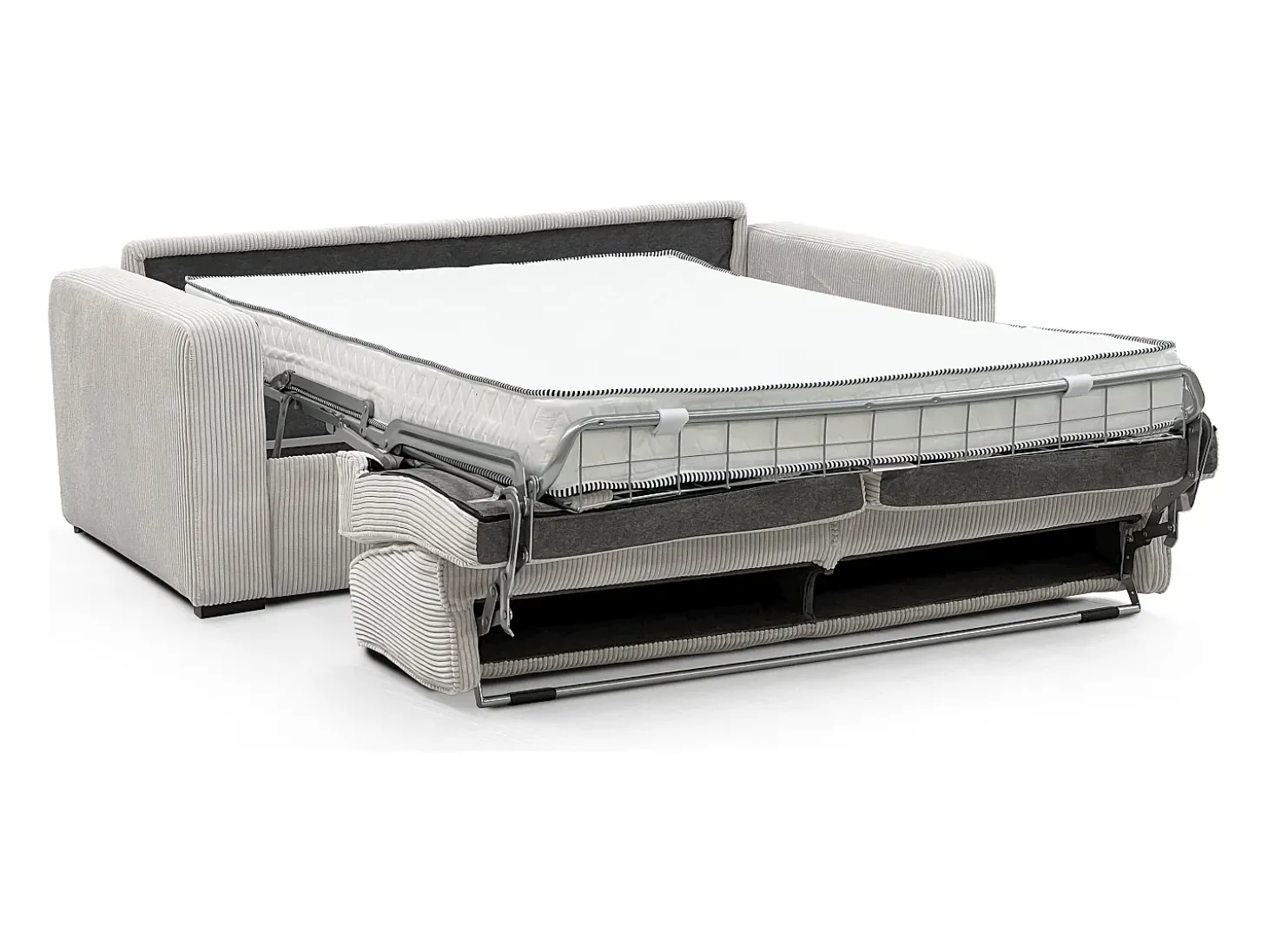 Sofá cama Express convertible en pana beige, cama de láminas de 160 cm, 16 cm de grosor, MONDOVI